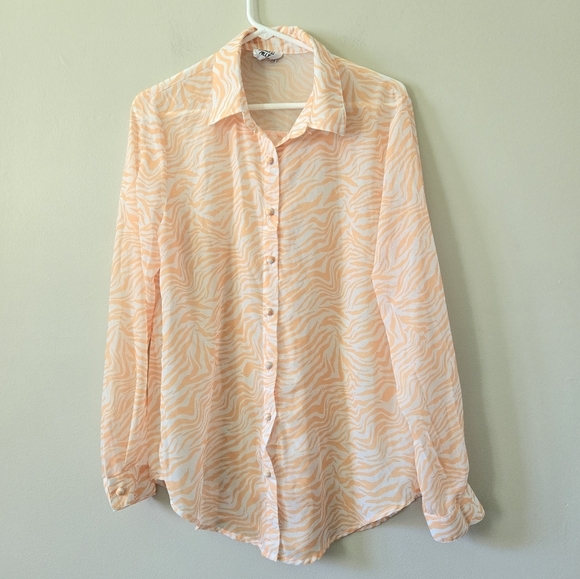 Princess Polly Ziggy Shirt Size 8 Orange White Sheer Zebra Print Blouse - Picture 5 of 9